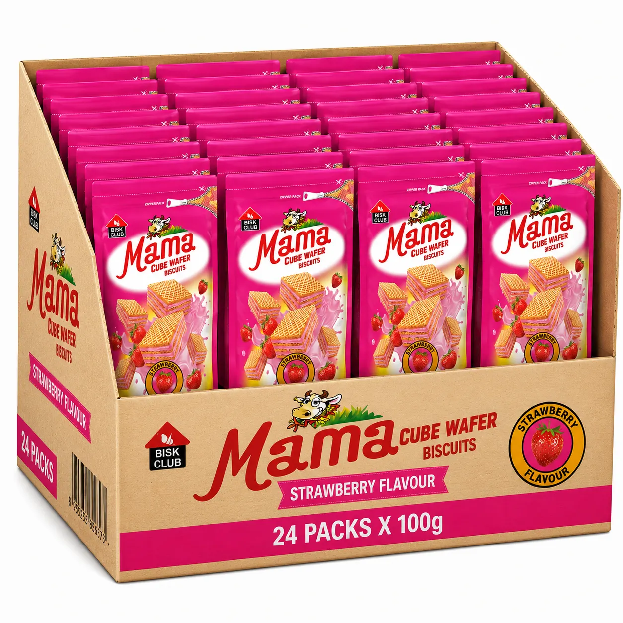PRAN MAMA Cube Wafer Biscuit Strawberry Flavor - 100g - carton