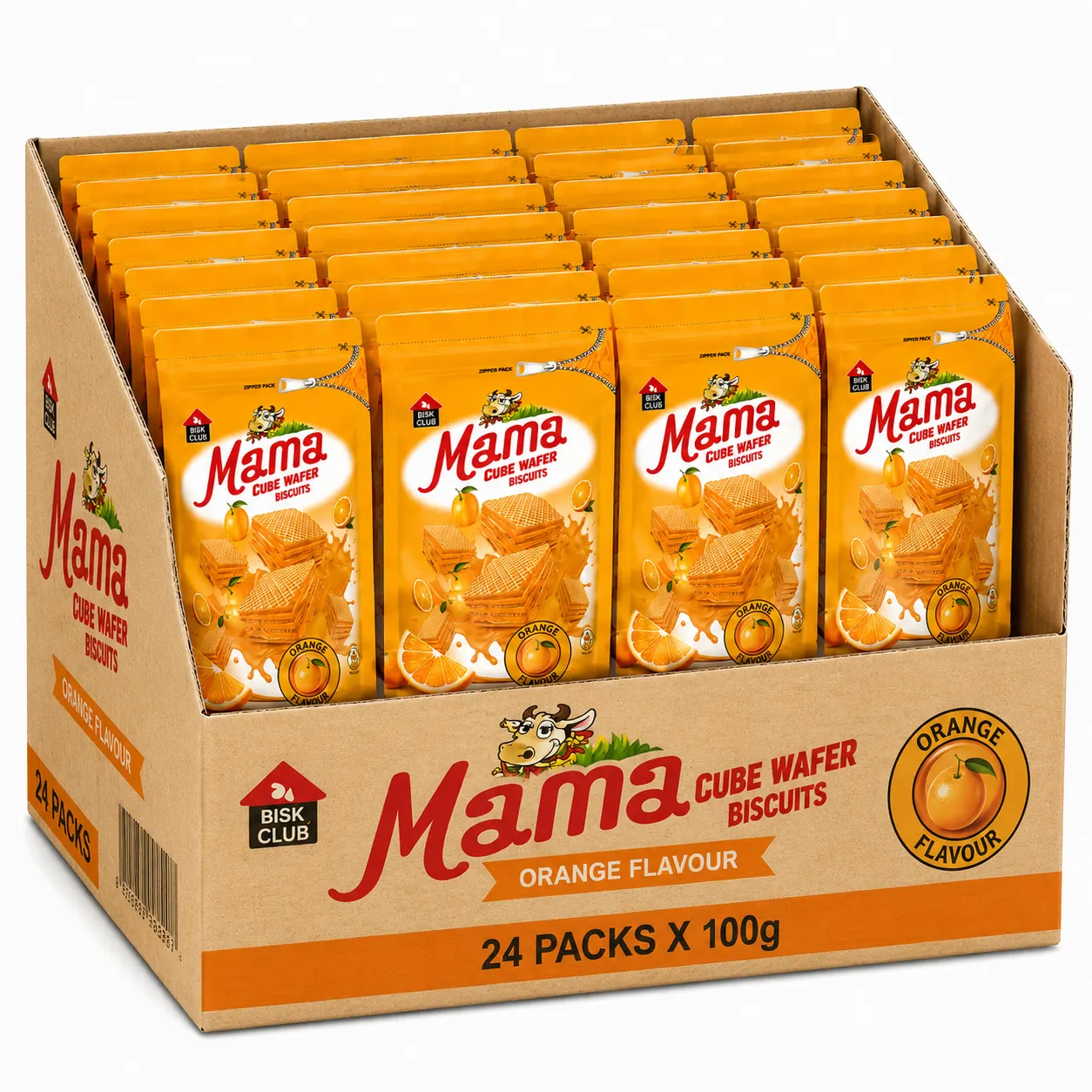 PRAN MAMA Cube Wafer Biscuit Orange Flavor - 100g - carton