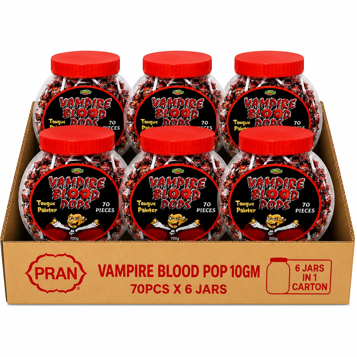 PRAN Vampire Blood LOLLIPOP - JAR CARTOON