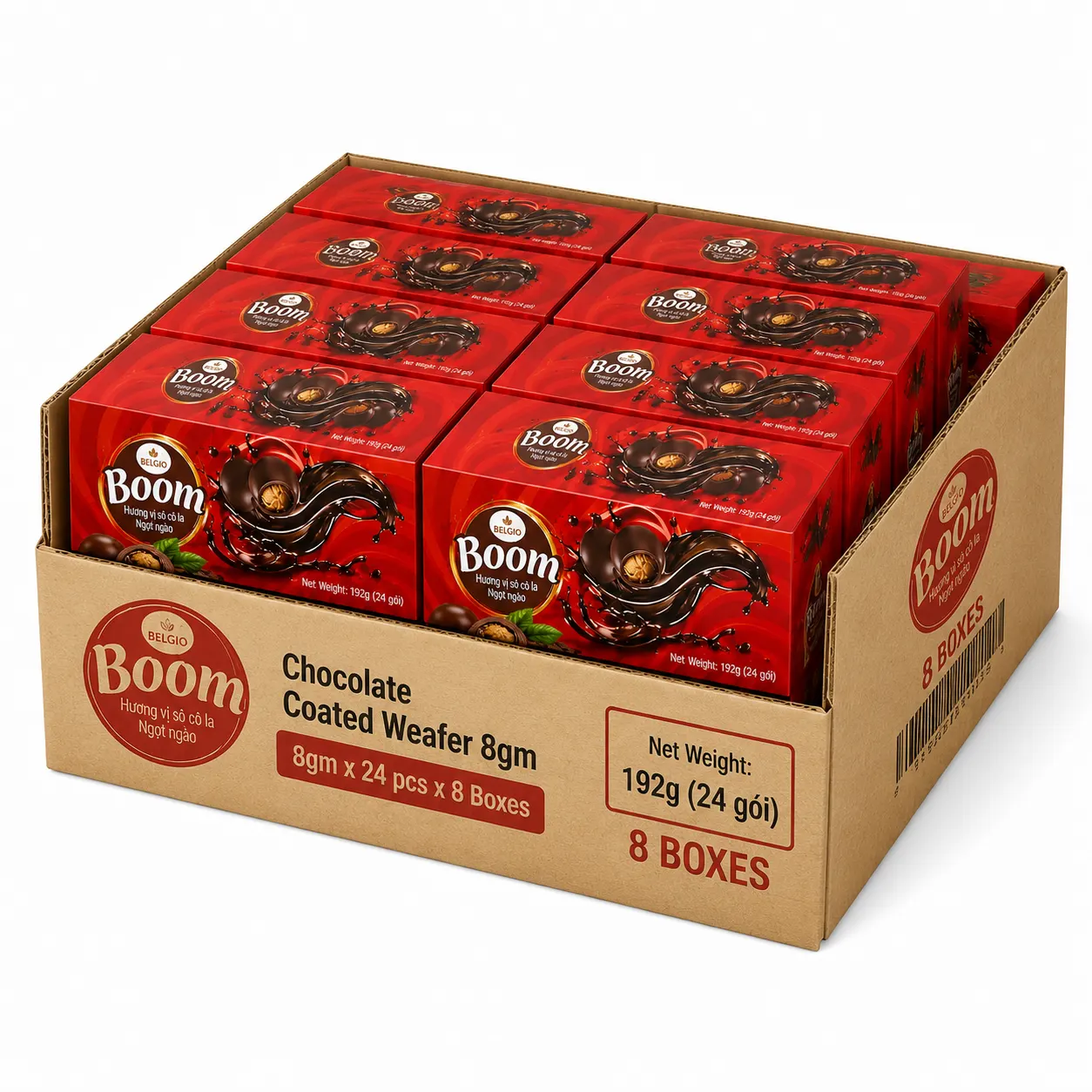 PRAN BELGIO BOOM CHOCOLATE COATED WAFER - BOX - CARTON