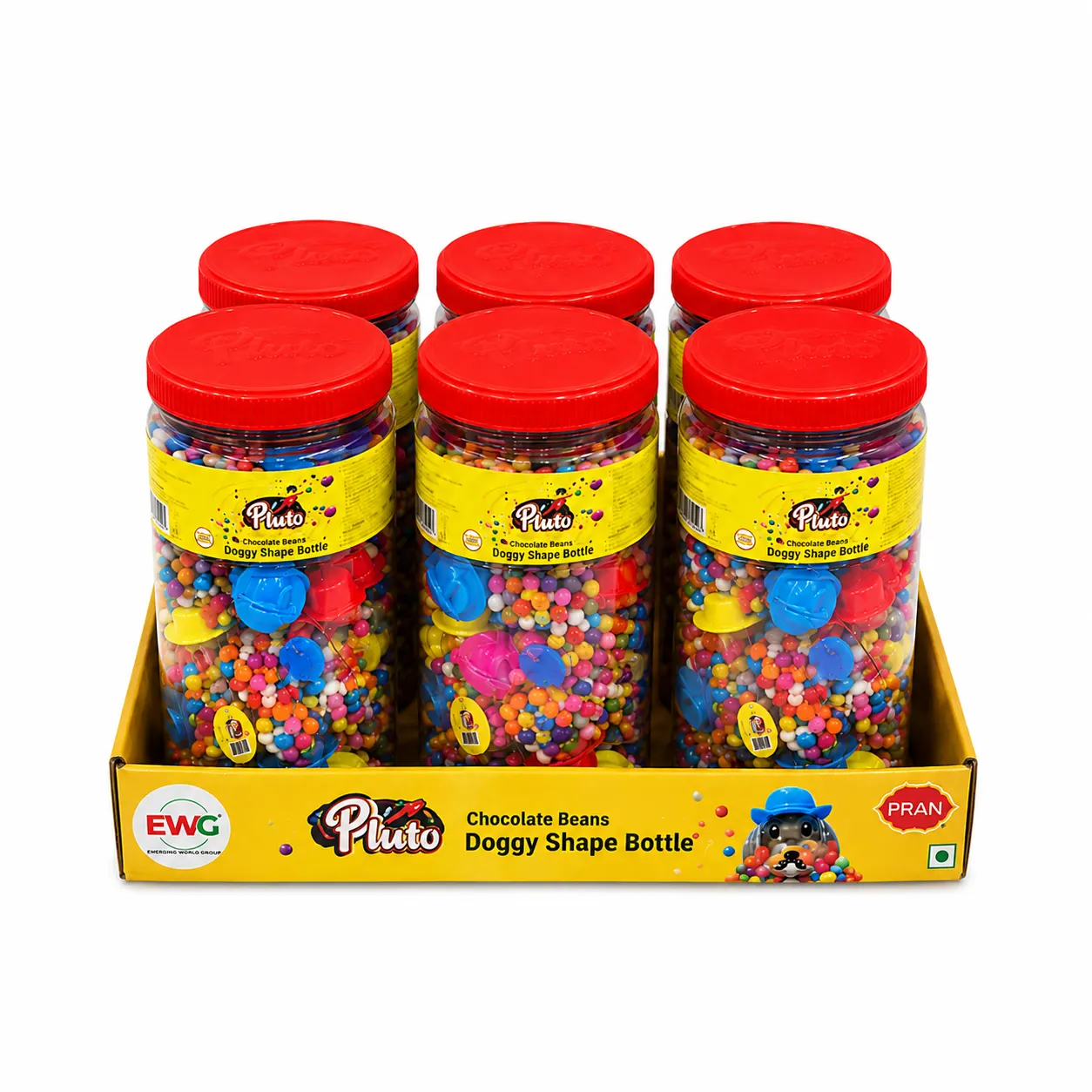 PRAN Pluto chocolate bean doggy shape bottle - JAR CARTON